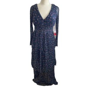 Haute Nites  Size 9 Layer Flattering Maxi Floral Dress Long Sleeve NEW